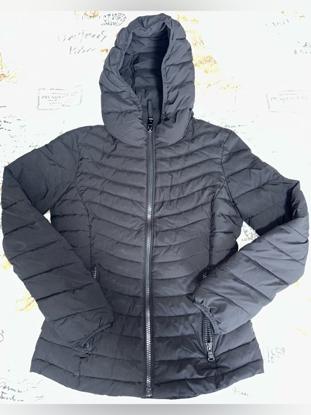NEW Calvin Klein Women’s XS Black Hooded Puffer Jacket Full Zip Quilted Coat